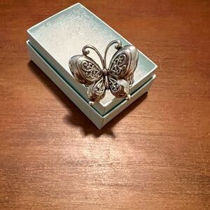 Whimsical Silver Tone Butterfly Stretch Band Statement Ring